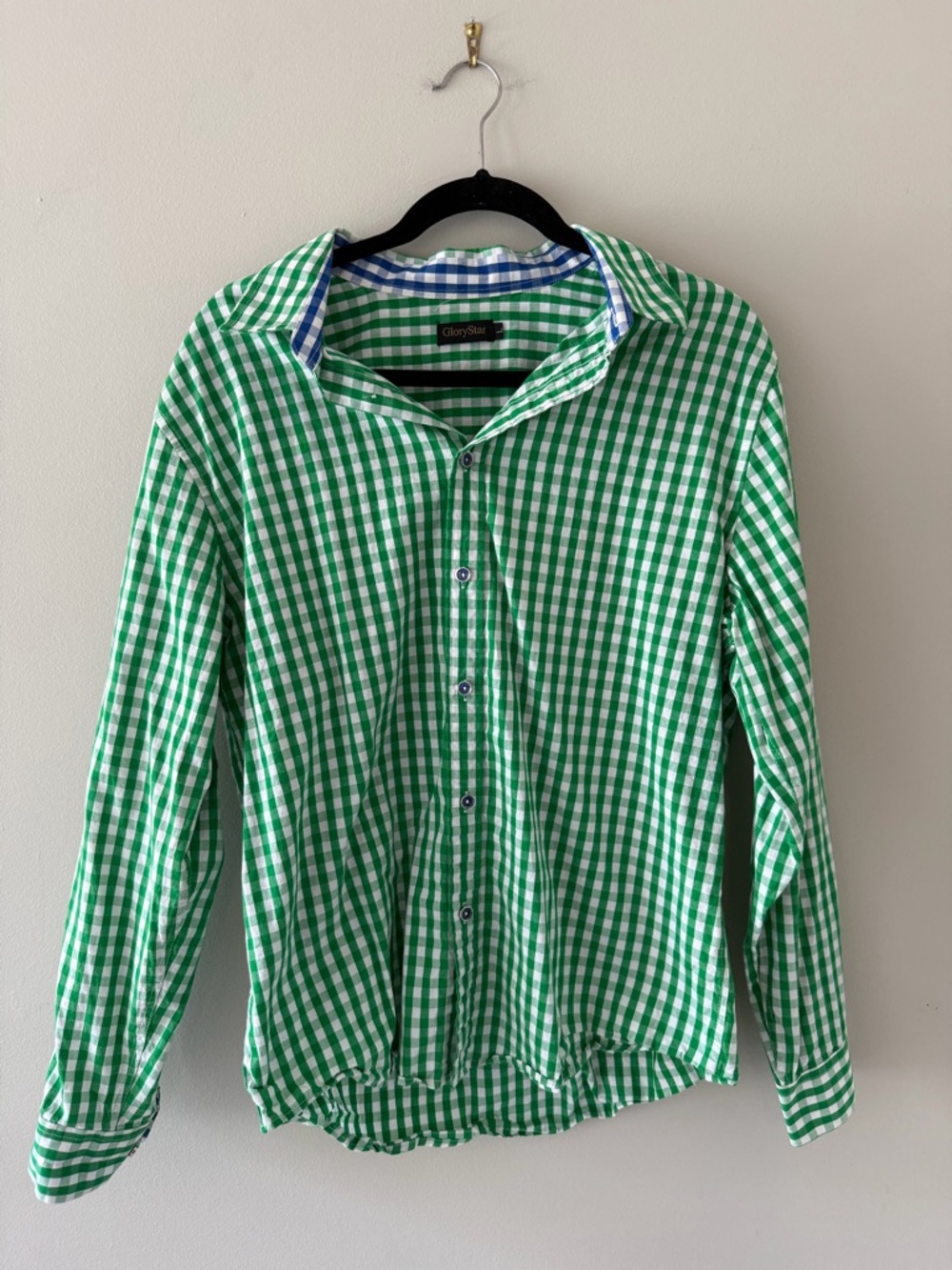 Green Gingham Long-Sleeve Button-Down Shirt by